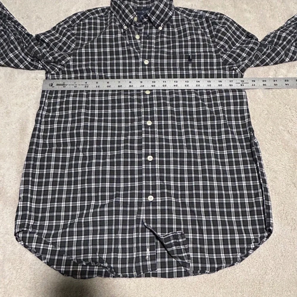 Ralph Lauren Button Down Shirt Boys L 14-16 Green Plaid Long Sleeve Pony Logo